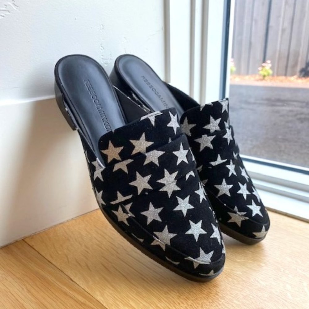 NEW | Never worn | Rebecca Minkoff Black Suede Mules with Silver stars